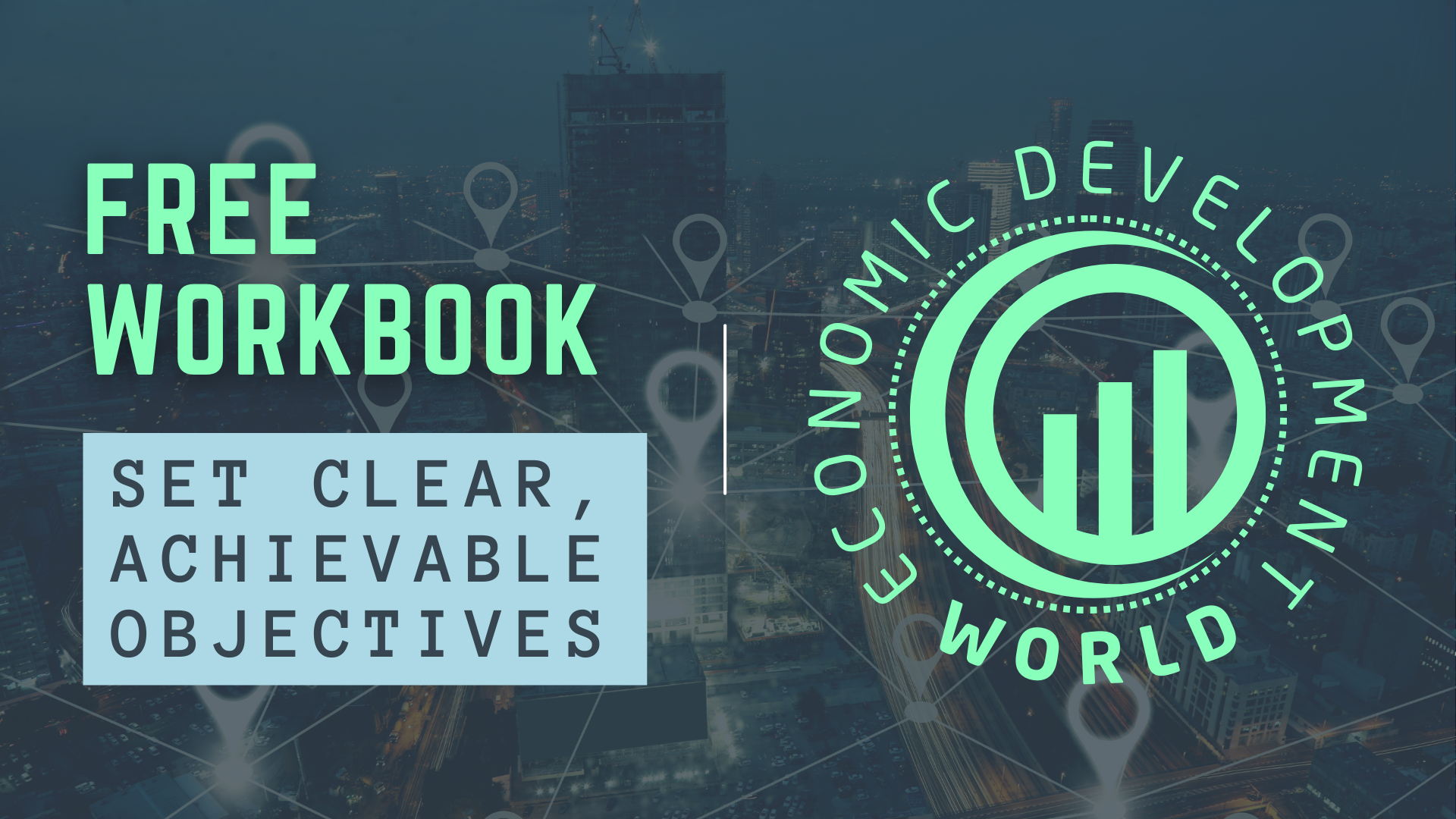 Smart workbook advert with city image in background