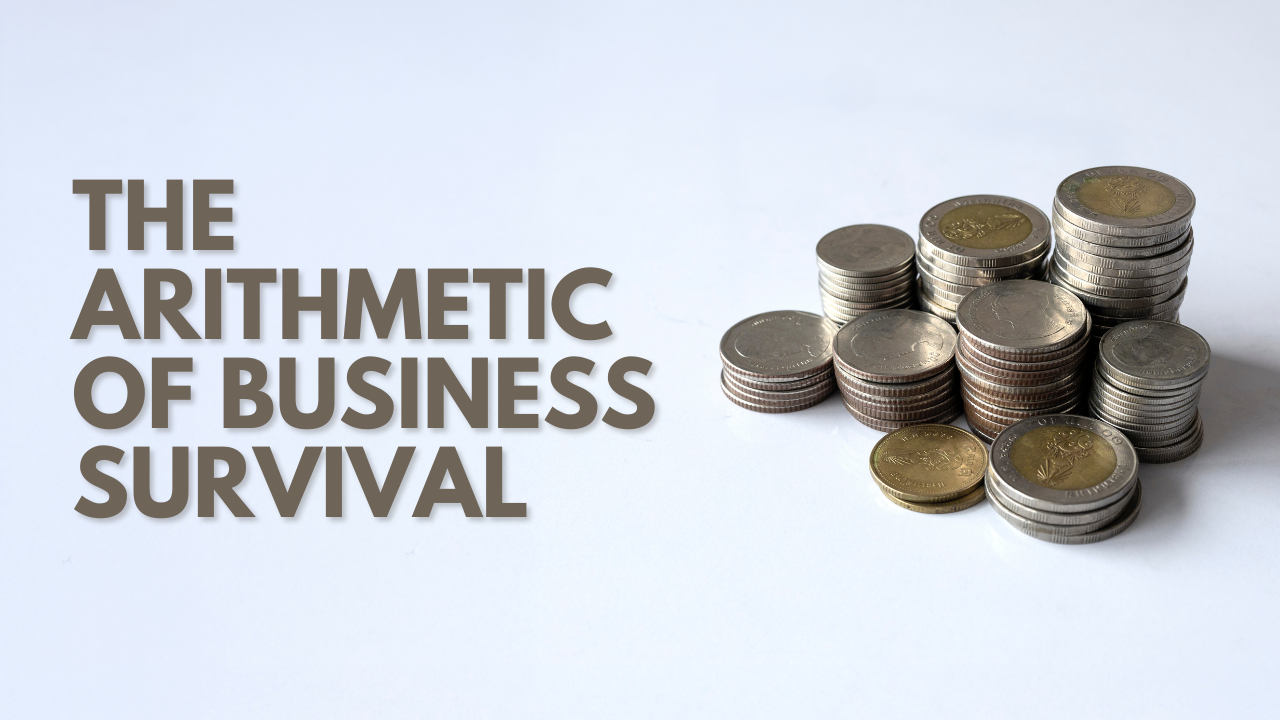 Pile of coins with the heading The Arithmetic of Business Survival